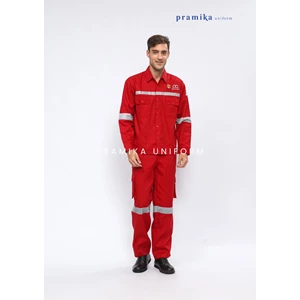 Seragam Kerja Safety Merah Lengan Panjang dengan Reflective