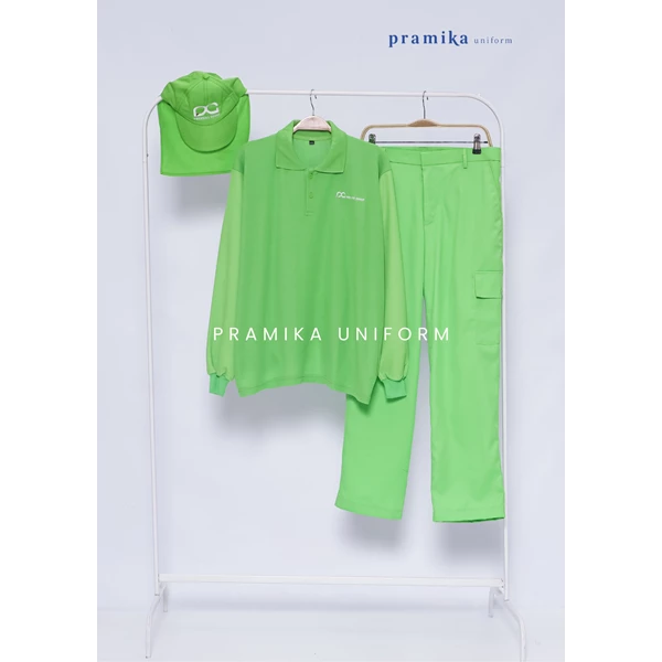 Seragam Kerja Polo Lengan Panjang Hijau dengan Topi