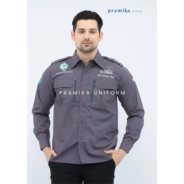 Kemeja Seragam Kerja Lapangan Abu-Abu Custom Logo